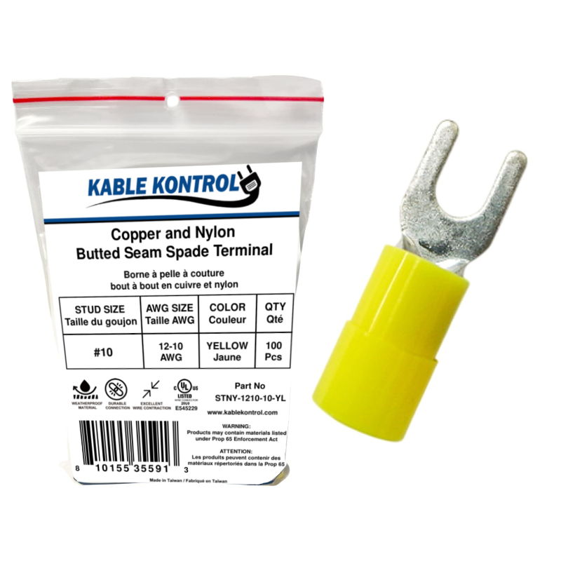 Kable Kontrol® Spade Connector - 12-10 AWG - Yellow - STNY-1210-YL